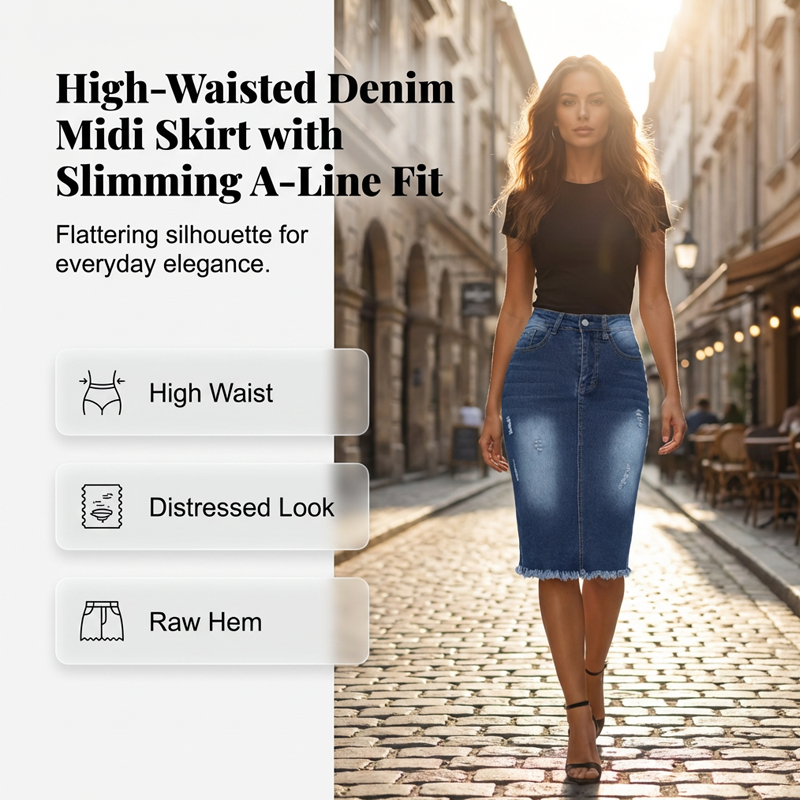Women's High-Waist Frayed Hem Denim Skirt🔥✨Exuding Elegance And Charm