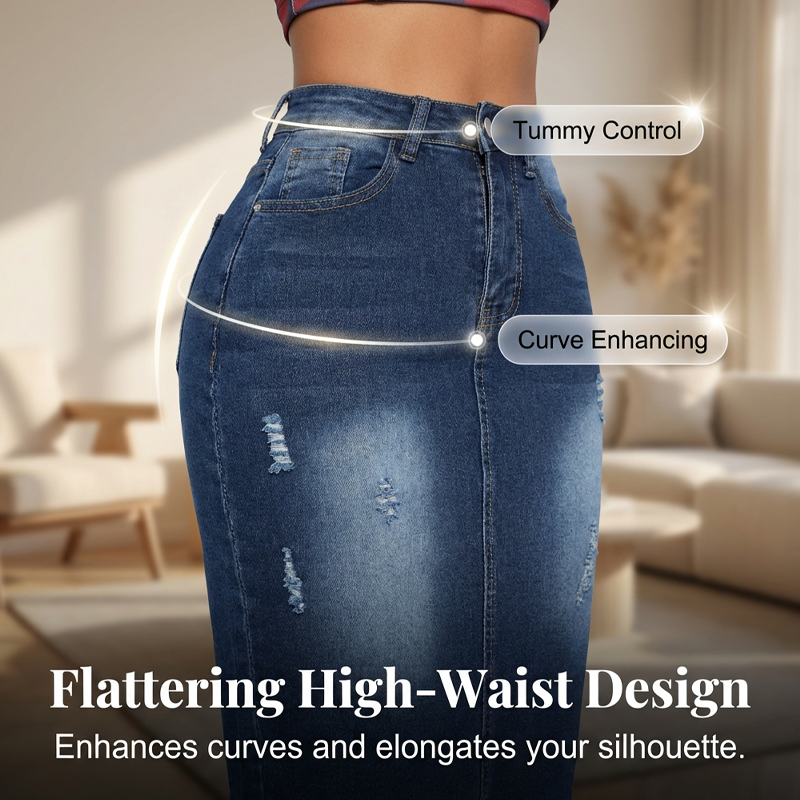 Women's High-Waist Frayed Hem Denim Skirt🔥✨Exuding Elegance And Charm
