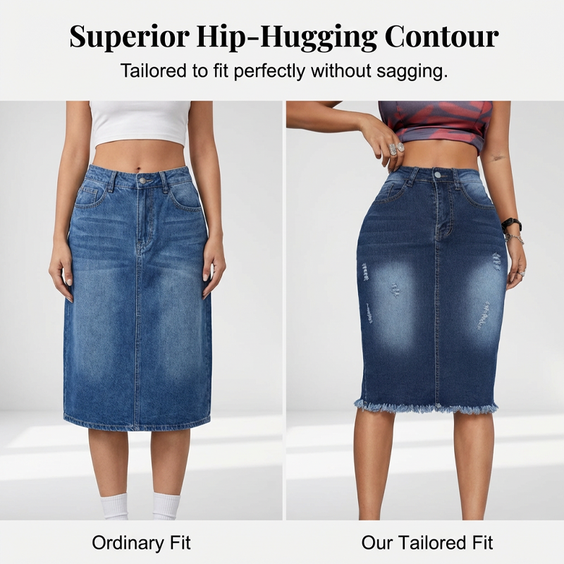 Women's High-Waist Frayed Hem Denim Skirt🔥✨Exuding Elegance And Charm