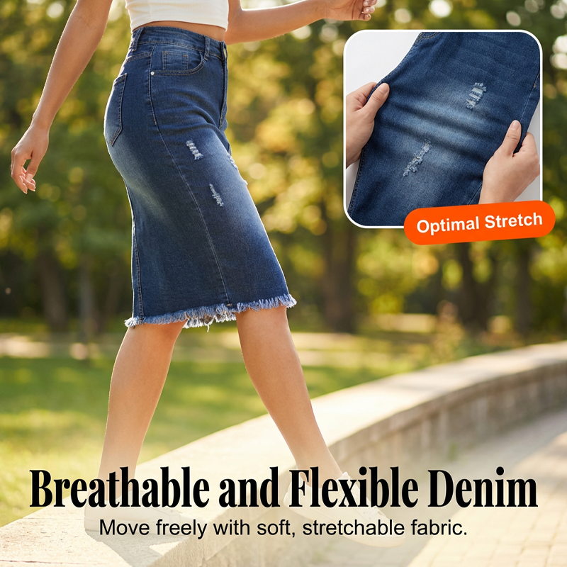 Women's High-Waist Frayed Hem Denim Skirt🔥✨Exuding Elegance And Charm