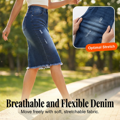Women's High-Waist Frayed Hem Denim Skirt🔥✨Exuding Elegance And Charm
