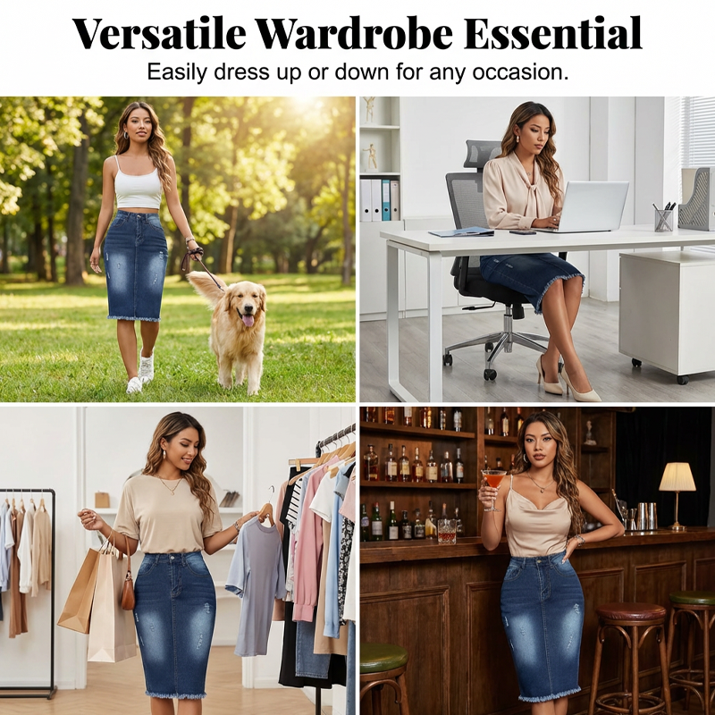Women's High-Waist Frayed Hem Denim Skirt🔥✨Exuding Elegance And Charm