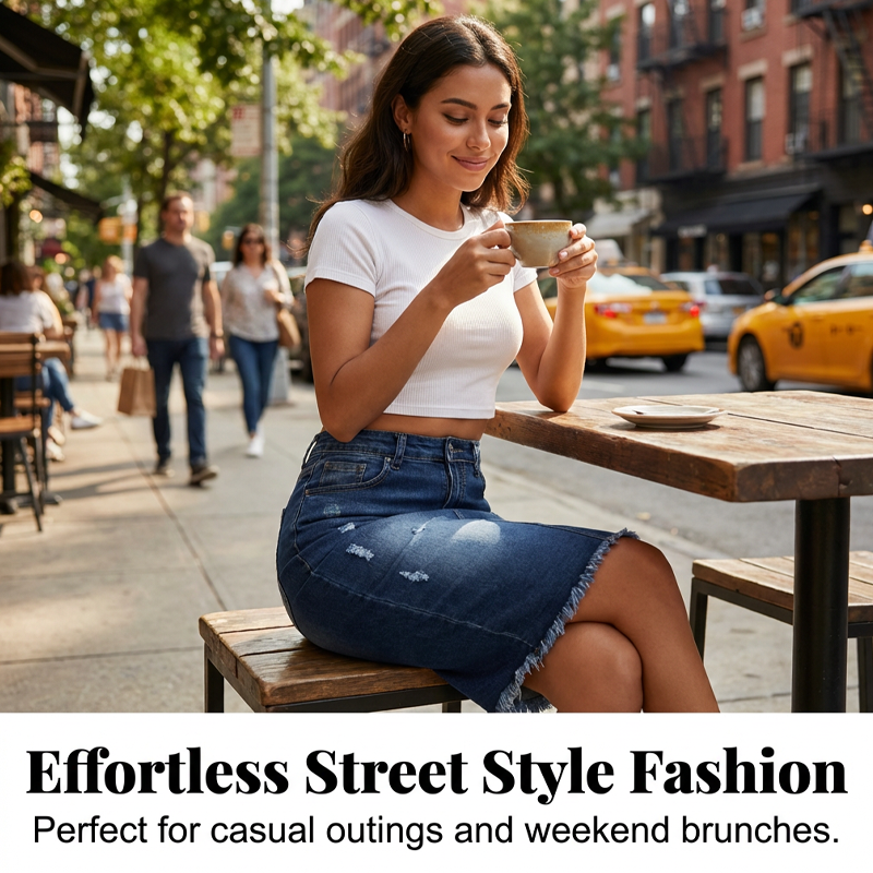 Women's High-Waist Frayed Hem Denim Skirt🔥✨Exuding Elegance And Charm