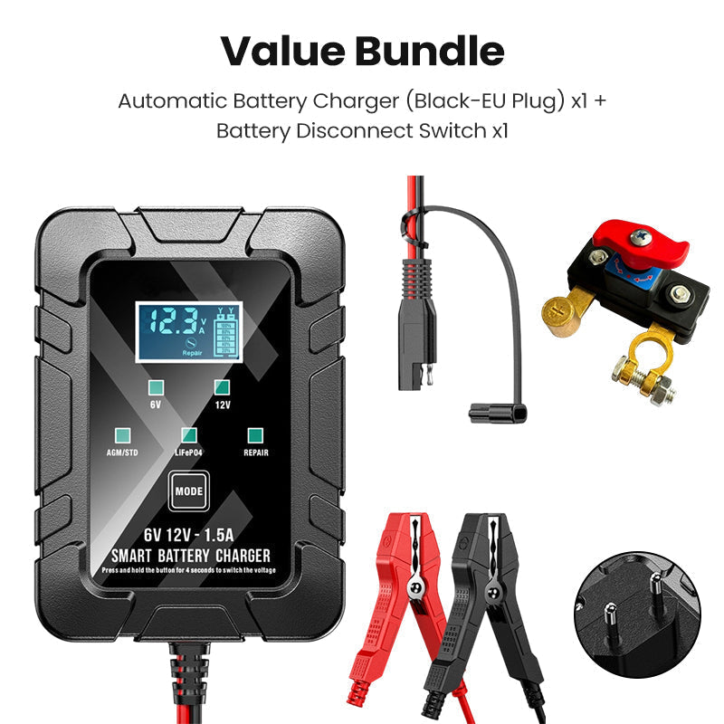 🔥Limited Time Promotion 50% OFF⚡1.5A 6V 12V Automatic Battery Charger – Safe, Fast & Efficient Charging! 🚗🔋