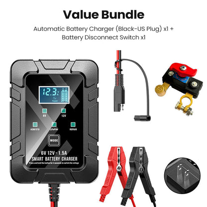 🔥Limited Time Promotion 50% OFF⚡1.5A 6V 12V Automatic Battery Charger – Safe, Fast & Efficient Charging! 🚗🔋