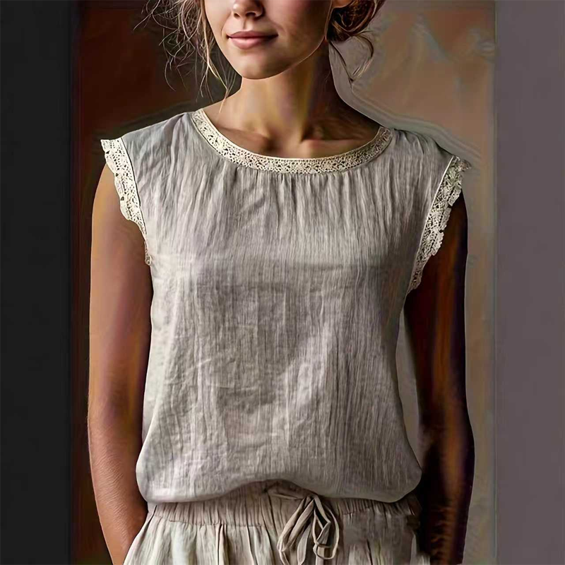 🌸Women's Lace Trim Sleeveless Blouse 🌸 Effortless Summer Style Starts Here