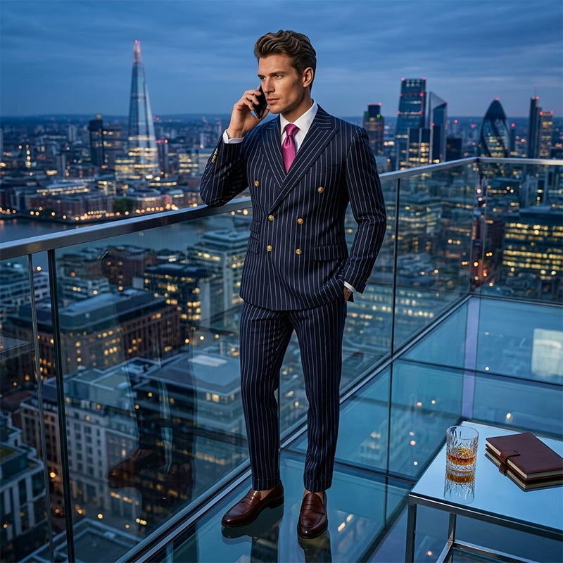 👔Men's Double-Breasted Pinstripe Suit Set🔹 Radiating An Extraordinary Aura 🔹