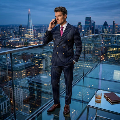👔Men's Double-Breasted Pinstripe Suit Set🔹 Radiating An Extraordinary Aura 🔹