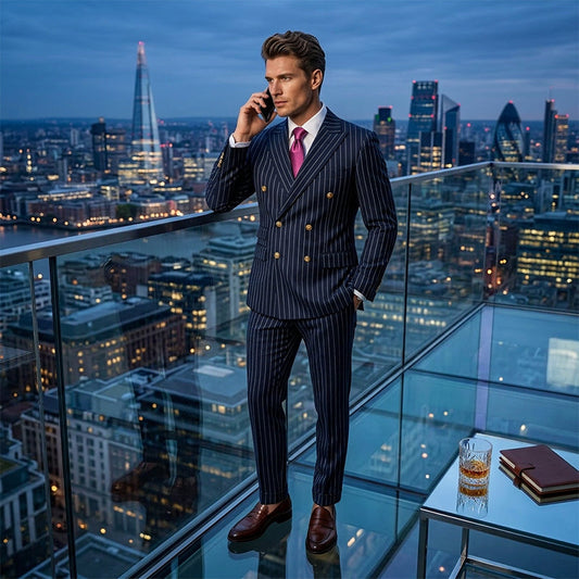 👔Men's Double-Breasted Pinstripe Suit Set🔹 Radiating An Extraordinary Aura 🔹