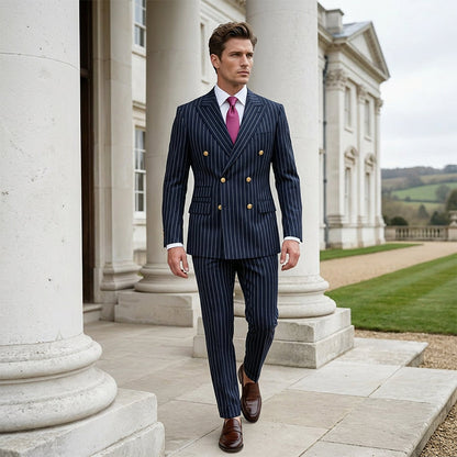 👔Men's Double-Breasted Pinstripe Suit Set🔹 Radiating An Extraordinary Aura 🔹