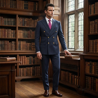 👔Men's Double-Breasted Pinstripe Suit Set🔹 Radiating An Extraordinary Aura 🔹