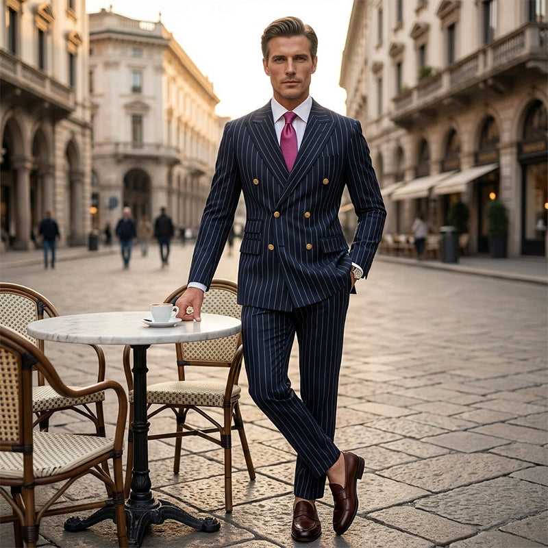 👔Men's Double-Breasted Pinstripe Suit Set🔹 Radiating An Extraordinary Aura 🔹