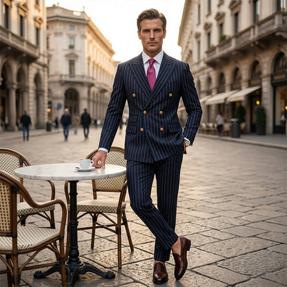 👔Men's Double-Breasted Pinstripe Suit Set🔹 Radiating An Extraordinary Aura 🔹