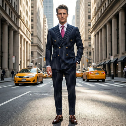 👔Men's Double-Breasted Pinstripe Suit Set🔹 Radiating An Extraordinary Aura 🔹