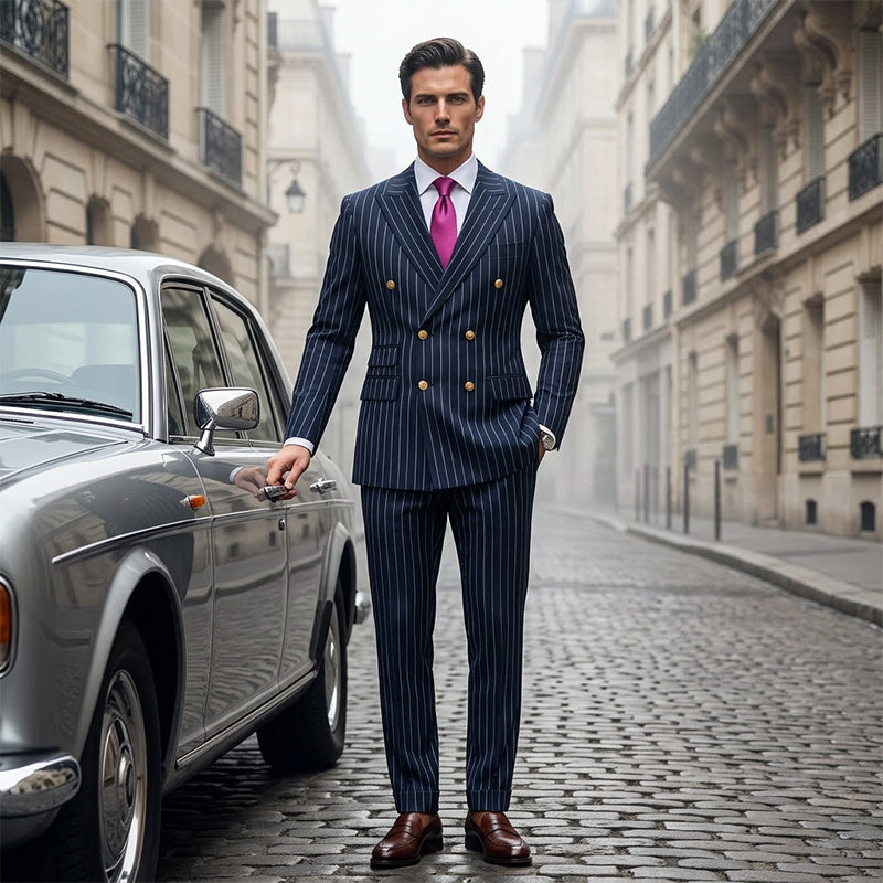 👔Men's Double-Breasted Pinstripe Suit Set🔹 Radiating An Extraordinary Aura 🔹