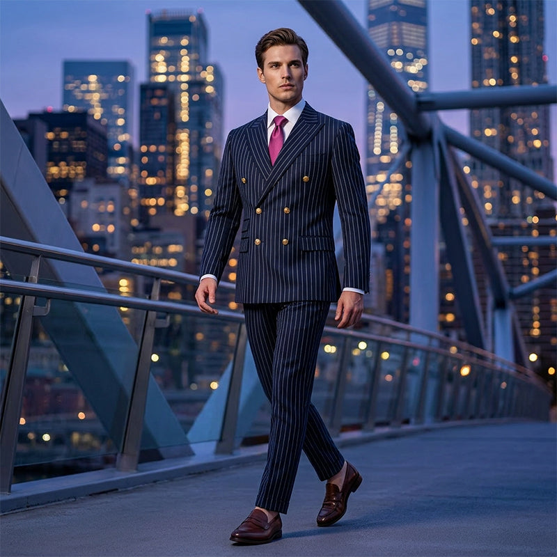 👔Men's Double-Breasted Pinstripe Suit Set🔹 Radiating An Extraordinary Aura 🔹