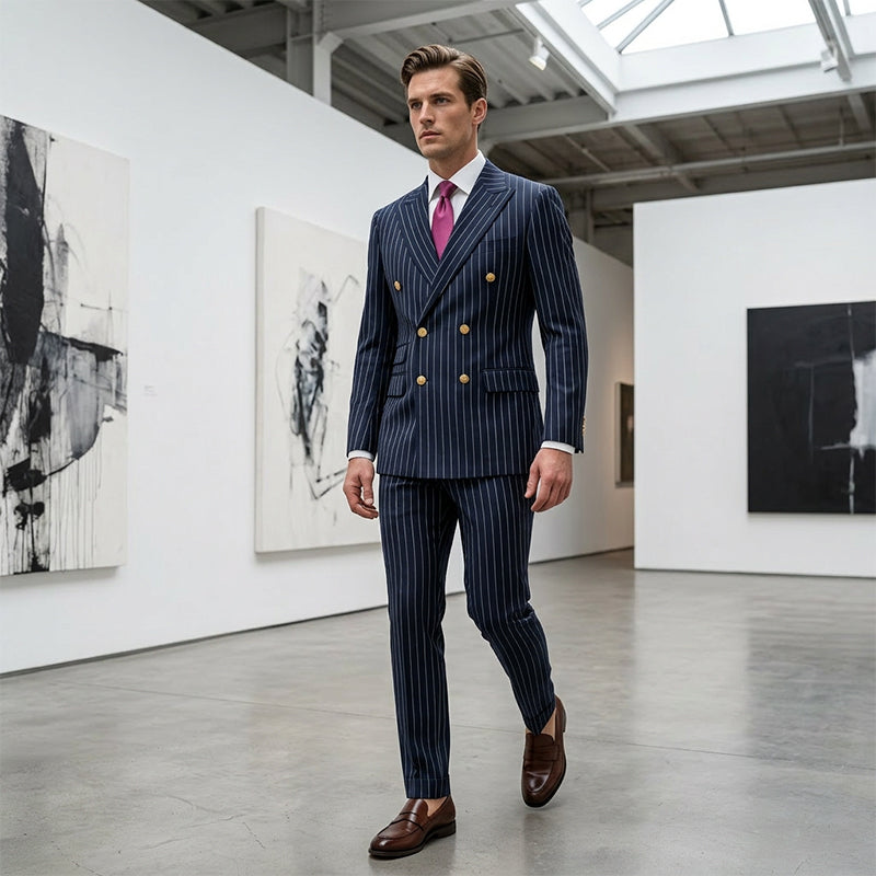 👔Men's Double-Breasted Pinstripe Suit Set🔹 Radiating An Extraordinary Aura 🔹