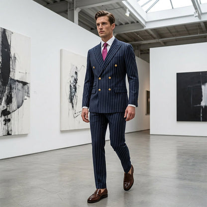 👔Men's Double-Breasted Pinstripe Suit Set🔹 Radiating An Extraordinary Aura 🔹