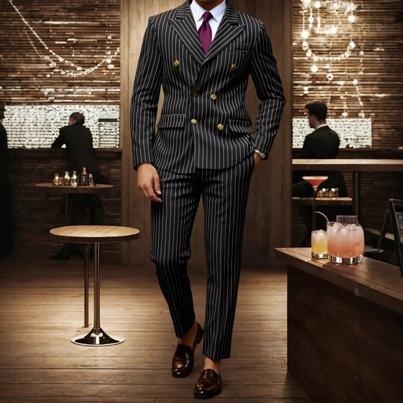 👔Men's Double-Breasted Pinstripe Suit Set🔹 Radiating An Extraordinary Aura 🔹
