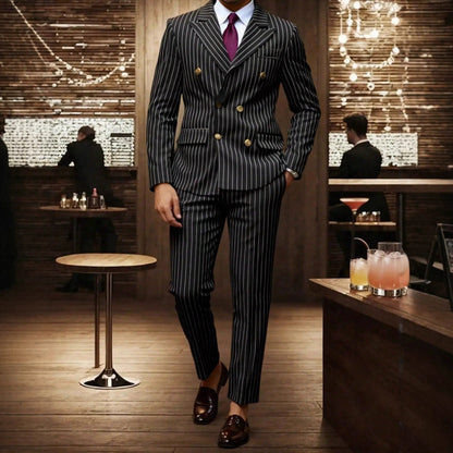 👔Men's Double-Breasted Pinstripe Suit Set🔹 Radiating An Extraordinary Aura 🔹