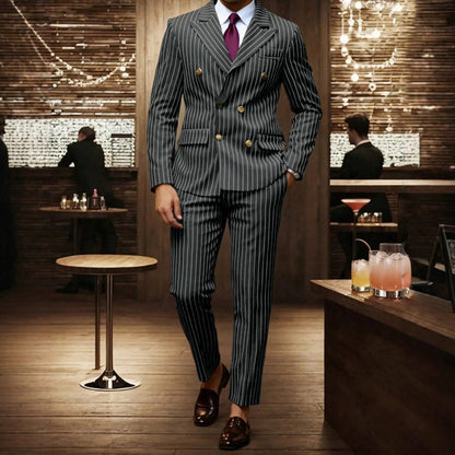 👔Men's Double-Breasted Pinstripe Suit Set🔹 Radiating An Extraordinary Aura 🔹