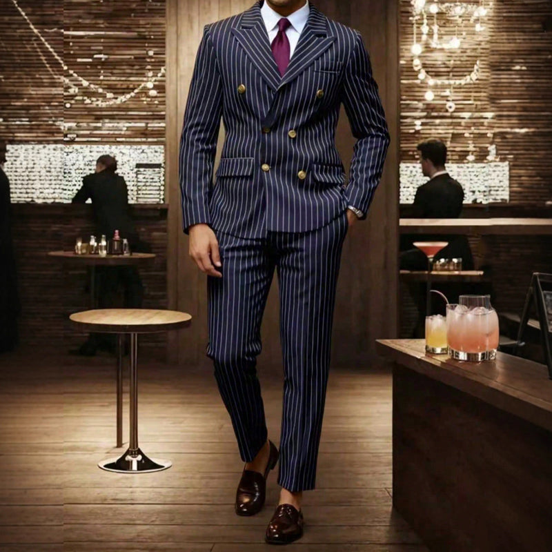 👔Men's Double-Breasted Pinstripe Suit Set🔹 Radiating An Extraordinary Aura 🔹
