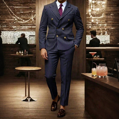 👔Men's Double-Breasted Pinstripe Suit Set🔹 Radiating An Extraordinary Aura 🔹
