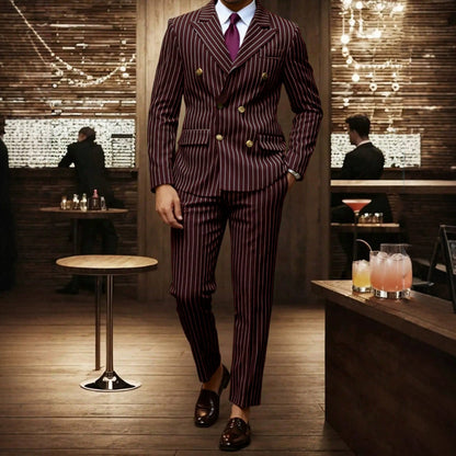👔Men's Double-Breasted Pinstripe Suit Set🔹 Radiating An Extraordinary Aura 🔹