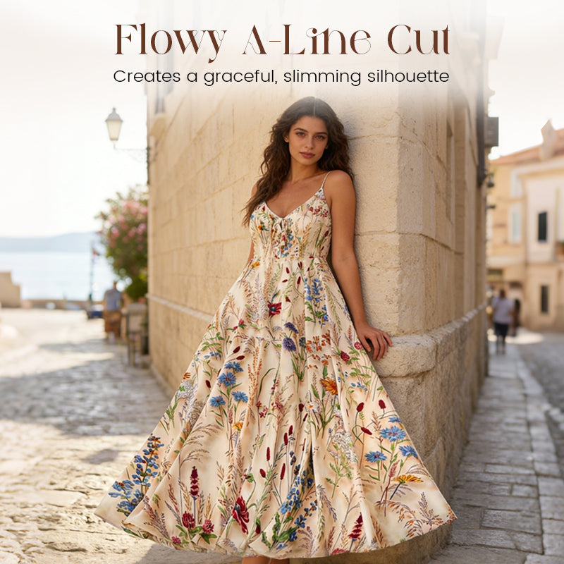 👗Neu eingetroffen 50% RABATT!🥰Große Größen Blumenprint Spaghettiträger Midikleid