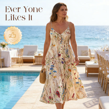 👗Neu eingetroffen 50% RABATT!🥰Große Größen Blumenprint Spaghettiträger Midikleid