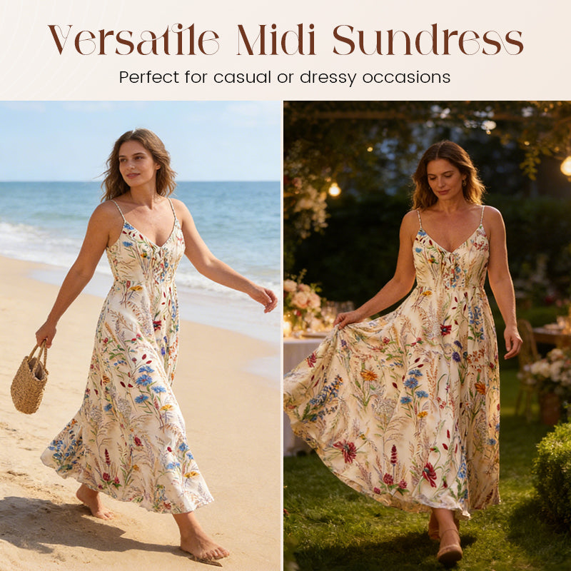 👗Neu eingetroffen 50% RABATT!🥰Große Größen Blumenprint Spaghettiträger Midikleid