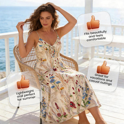 👗Neu eingetroffen 50% RABATT!🥰Große Größen Blumenprint Spaghettiträger Midikleid