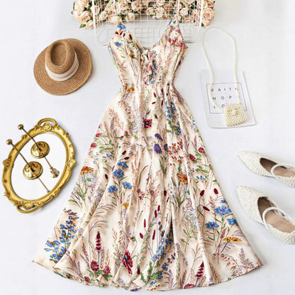 👗Neu eingetroffen 50% RABATT!🥰Große Größen Blumenprint Spaghettiträger Midikleid
