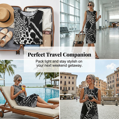 🖤 Mutig & Schön 🐆 Damen ärmelloses Midikleid mit Leopardenmuster