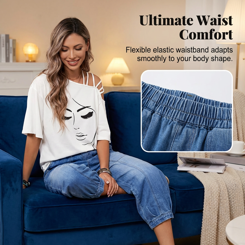 👖 Damen Loose Fit Cropped Jeans mit Gummizugbund✨ Die perfekte Passform für jeden Anlass ✈️Kostenloser Versand