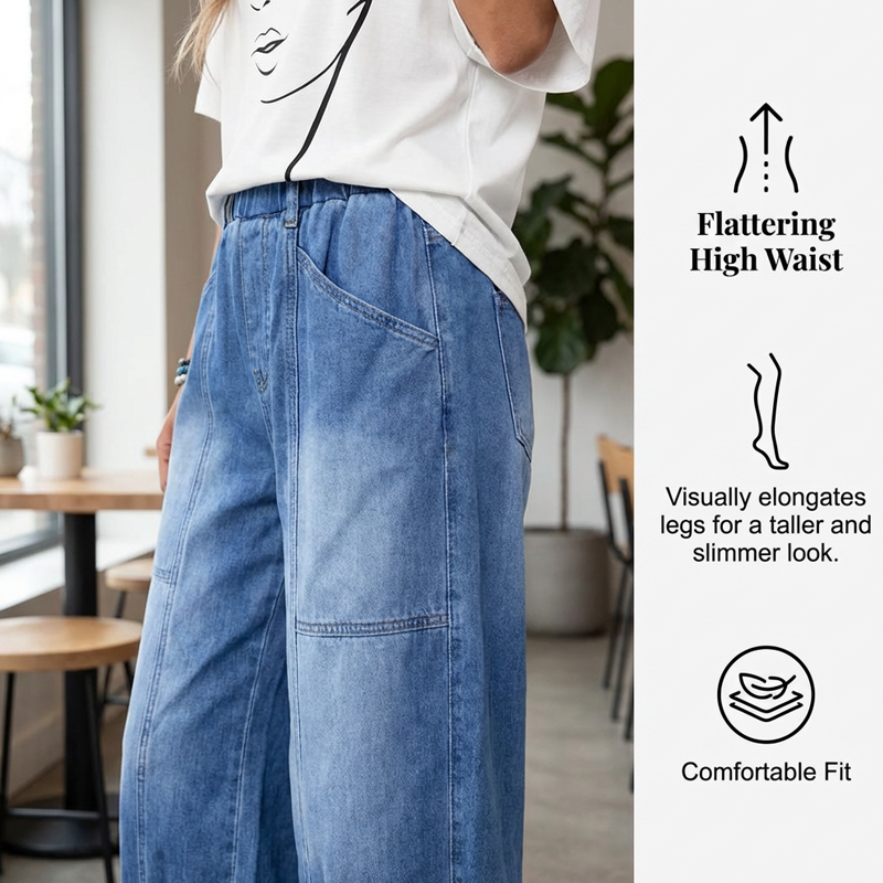 👖 Damen Loose Fit Cropped Jeans mit Gummizugbund✨ Die perfekte Passform für jeden Anlass ✈️Kostenloser Versand