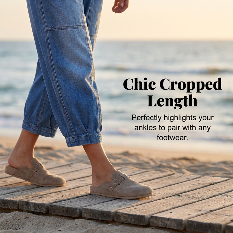 👖 Damen Loose Fit Cropped Jeans mit Gummizugbund✨ Die perfekte Passform für jeden Anlass ✈️Kostenloser Versand