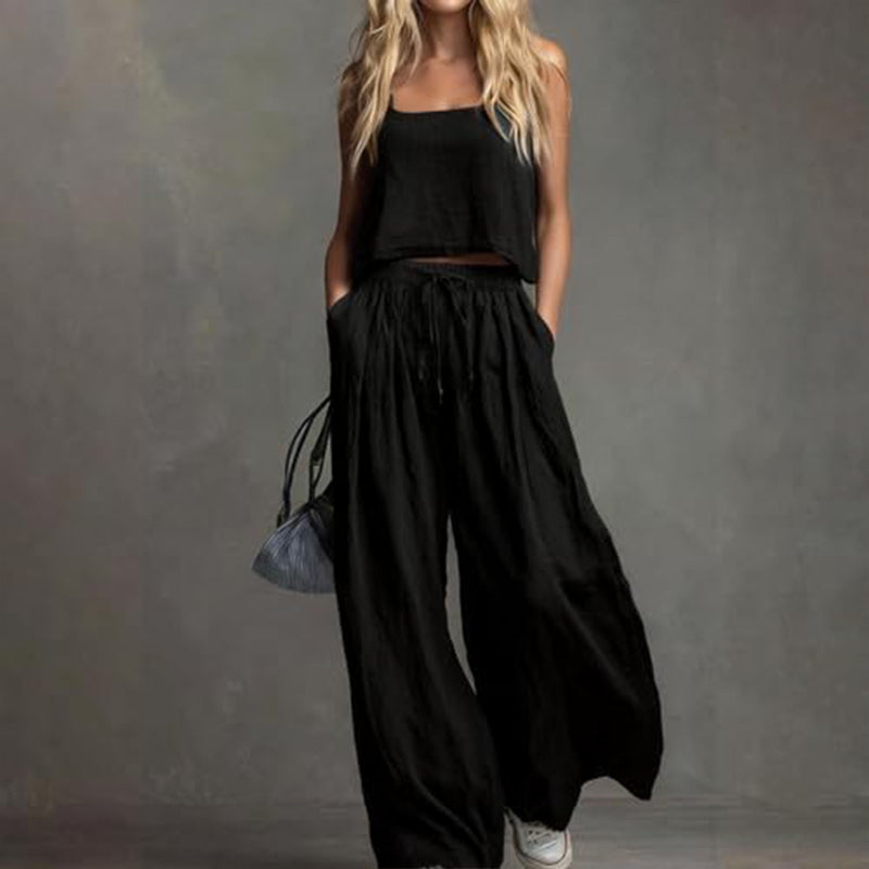 💗Women's Crop Top & Wide-Leg Pants 2-Piece Set✨ Effortlessly Chic All Day Long✨