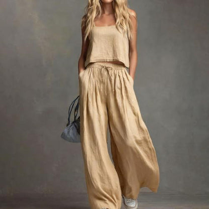 💗Women's Crop Top & Wide-Leg Pants 2-Piece Set✨ Effortlessly Chic All Day Long✨