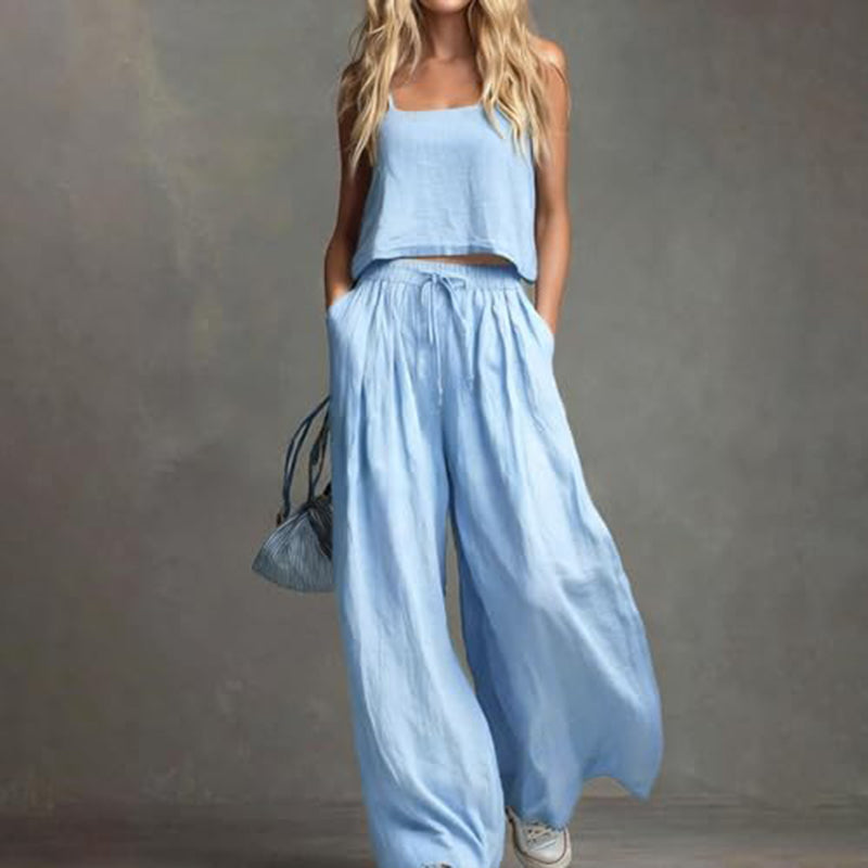 💗Women's Crop Top & Wide-Leg Pants 2-Piece Set✨ Effortlessly Chic All Day Long✨