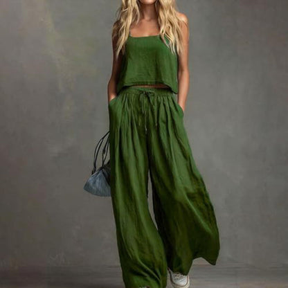 💗Women's Crop Top & Wide-Leg Pants 2-Piece Set✨ Effortlessly Chic All Day Long✨