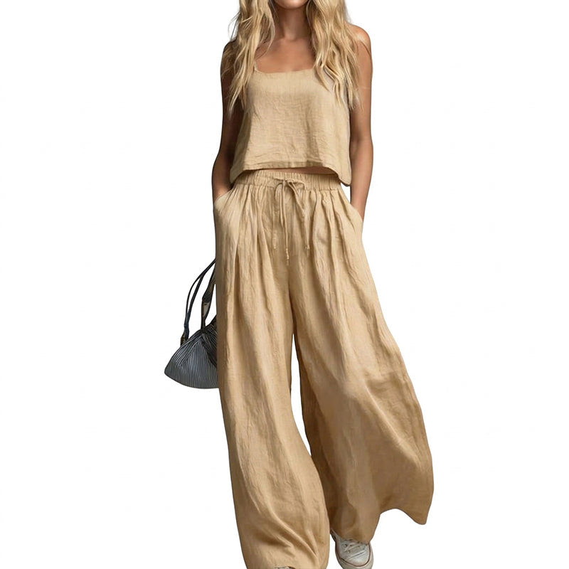💗Women's Crop Top & Wide-Leg Pants 2-Piece Set✨ Effortlessly Chic All Day Long✨