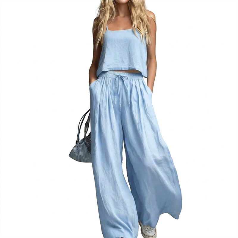 💗Women's Crop Top & Wide-Leg Pants 2-Piece Set✨ Effortlessly Chic All Day Long✨