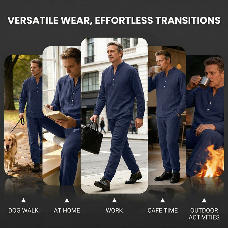 🥳2026 HOT SALE🥳💞50K+ SOLD!💥👴👕 50% OFF! Men’s Casual Top & Pants Set – Stand collar, relaxed fit & elastic cuffs. Lightweight & breathable for warm days. Perfect for holidays or weekends. 🏖️✨