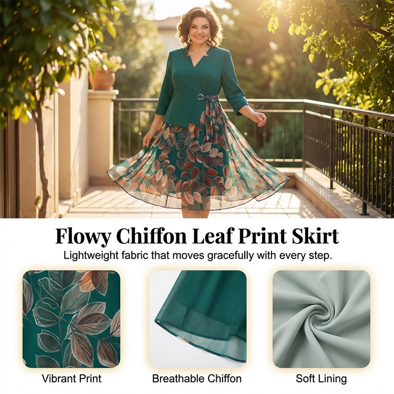 Elegant Faux Two-Piece Leaf Print Dress✨ Effortless Elegance, Anytime, Anywhere ✨