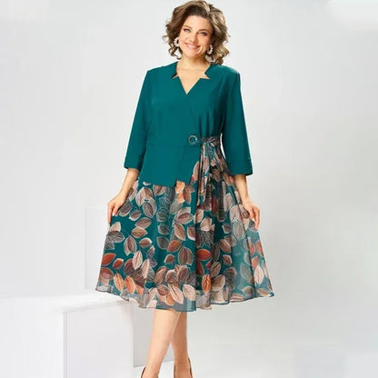 Elegant Faux Two-Piece Leaf Print Dress✨ Effortless Elegance, Anytime, Anywhere ✨