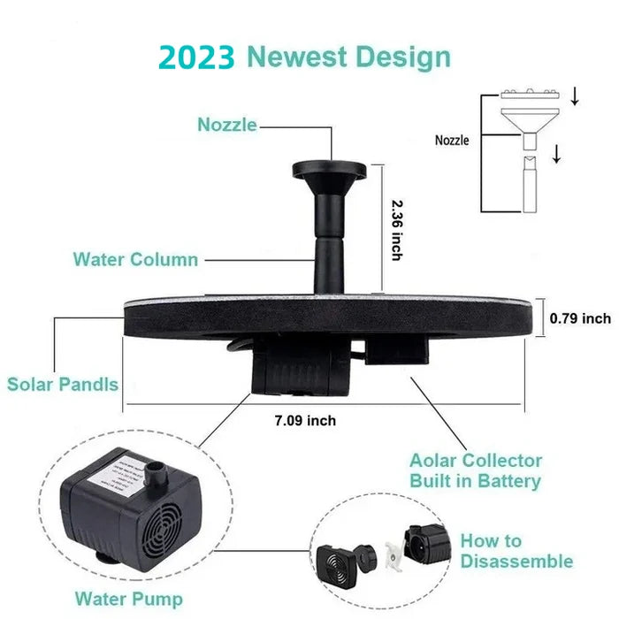 🥳2026 HOT SALE🥳💞50K+ SOLD!🏡🌊 50% OFF! Solar Powered Fountain Pump – Exclusive fixing system keeps it steady. Gauze filter prevents clogging, easy to clean. Low water auto-stop. Attracts birds & butterflies to your garden. 🎁✅