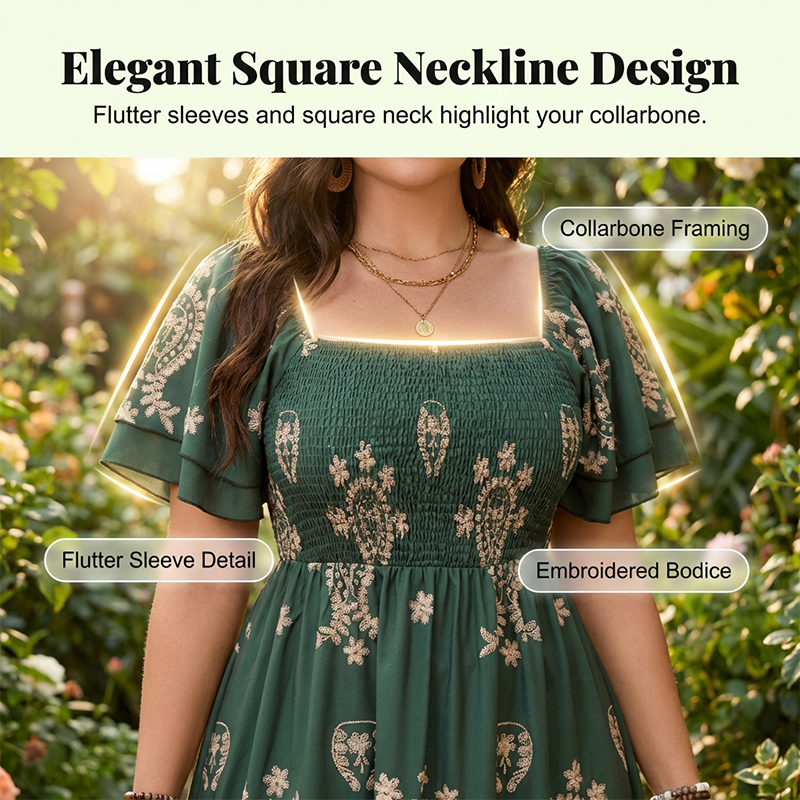 Women's Square Neck Smocked Flowy Dress💗 Exuding Effortless Elegance✨