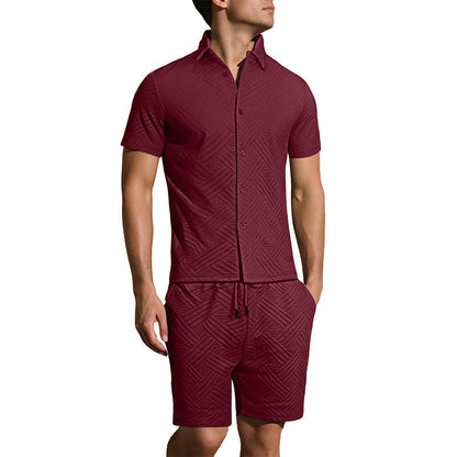 🔥Herren Jacquard Kurzarmhemd & Shorts 2-teiliges Set ✨ Stilvoll durch den Sommer 🌴