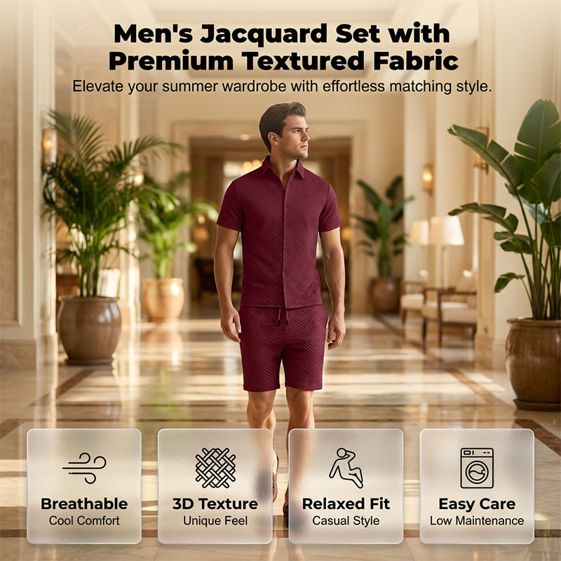 🔥Herren Jacquard Kurzarmhemd & Shorts 2-teiliges Set ✨ Stilvoll durch den Sommer 🌴